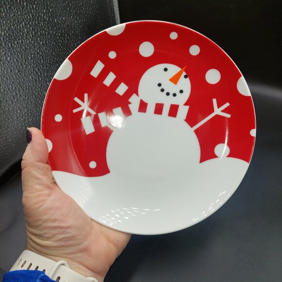 CRATE & BARREL CHRISTMAS HOLIDAY SNOWMAN 7" PLATE EUC REPLACEMENT - Picture 2 of 4
